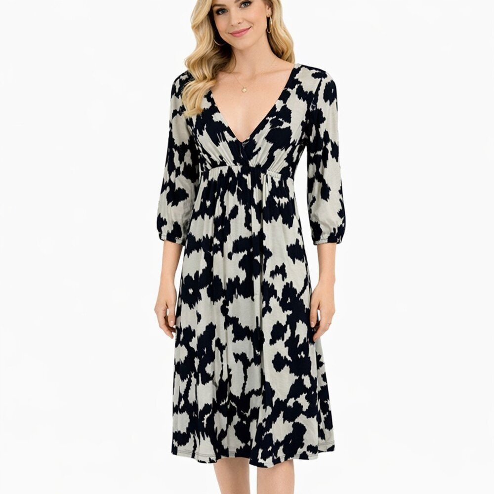 CAbi Everybody Jersey Knit‎ Dress XS Blue White Print wedding guest Style 110